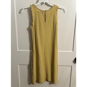 Thread+Supply Dress Womens XS Yellow Sleeveless Fringe Linen Blend Shift Pockets